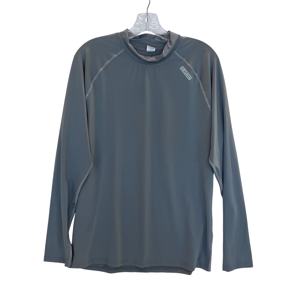 DRSKIN Mens XL Gray Long Sleeve Compression Mock Neck Athletic Shirt Base Layer